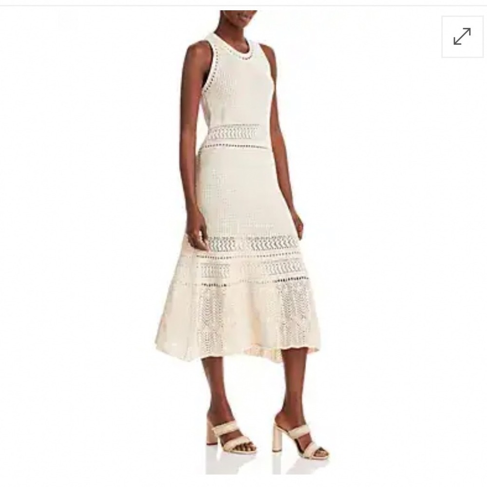 Vanessa Bruno Taki Crochet Midi Dress Women S Ecru Sleeveless Pointelle Knit